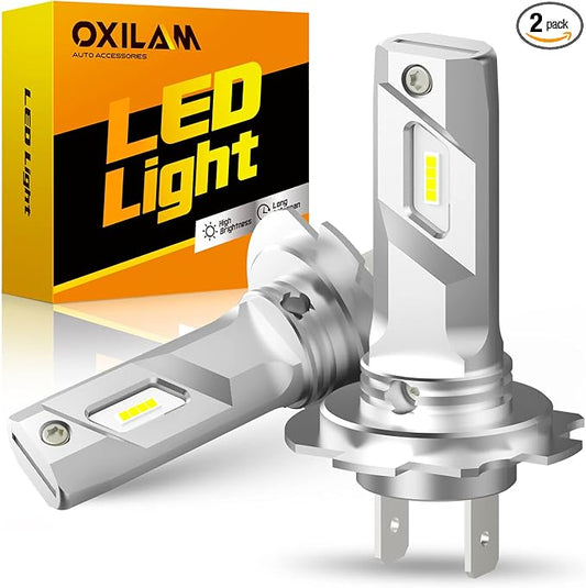 OXILAM Mini Size H7 Light Bulbs 500% Brightness 6000K White Light, No Adapter Required Easy Install, H7 Halogen Bulbs 10 Years Lifespan Replacement, Pack of 2