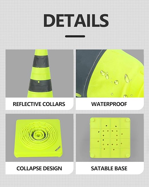 BATTIFE [4 Pack] 36 Inch Collapsible Traffic Cones, Lime Green Safety Cones, Pop-up Cones with Reflective Collar, for Driving Practice,Road Parking (Green)