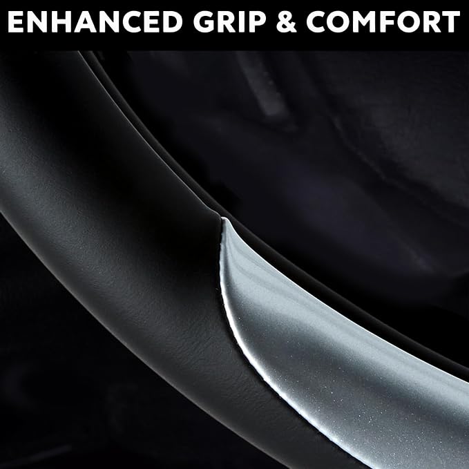 Yangday Leather Steering Wheel Cover for Jeep Wrangler Grand Cherokee Compass, 14.5-15 inches Car Steering Wheel Cover with Non-Slip Breathable (Bright Silver)