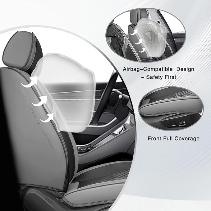 Fit for Toyota Venza Seat Covers 2009-2026,Premium Leather, 360° Full Protection, Thick Padding & Memory Foam, Waterproof & Stain-Resistant Car Seat Cover Front Set (2 Seat,Gray&Black)