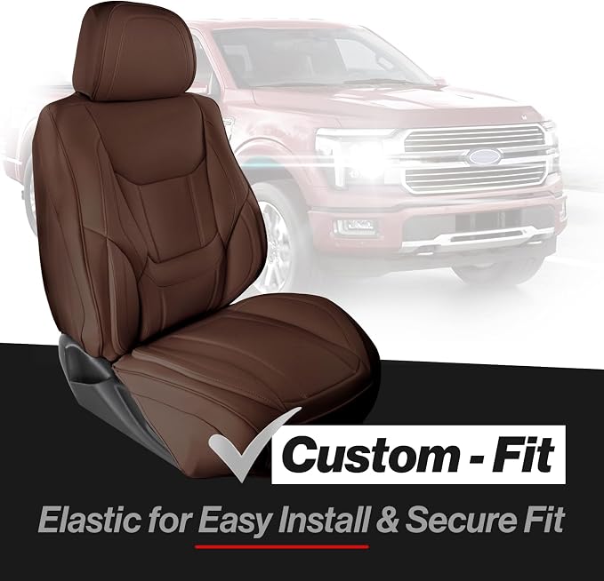 Coverland Custom Truck Car Seat Covers Full Set for [2007-2014 Chevy Silverado 2500HD Crew Cab Bucket Seats] - Protector Water Resistant Leather Memory Form Seat Cushion [Full Set-Dark Brown]
