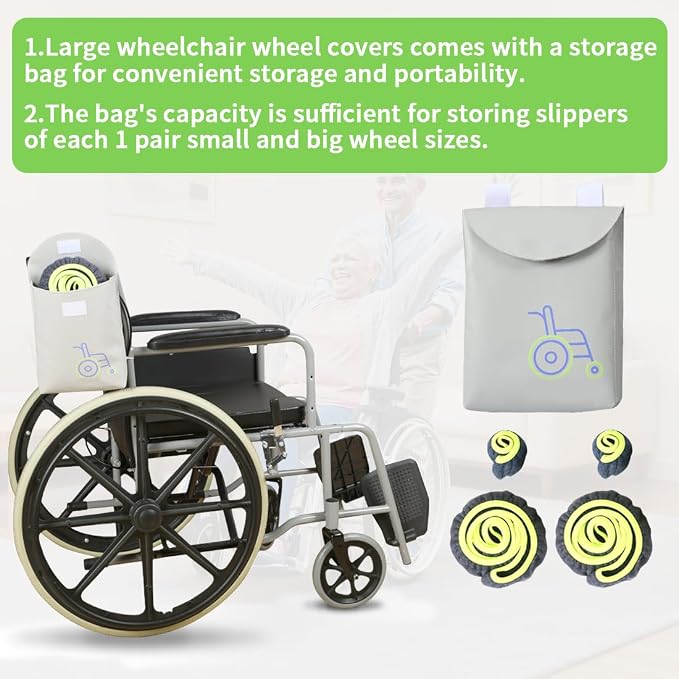Wheelchair Wheel Covers 2 Pack - Dust proof Floor Protectors, Non-Slip & Silent Rolling Covers for Indoor Use - Fits Most Wheelchair Tires (Blue, 20in)