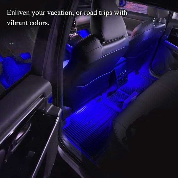 Car LED Strip Light, Car Interior Lights, 12V 24 LED Under Dash Atmosphere Lights with Cigarette Lighter Port, Auto Atmosphere Under Dash Lighting Kit for Vehicles (Blue, Cigarette Lighter)