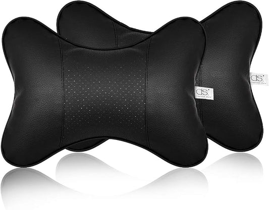 DS. DISTINCTIVE STYLE Car Neck Pillow 2 Pieces PU Leather Travel Pillow for Head Rest Neck Support for Car Seat - Black