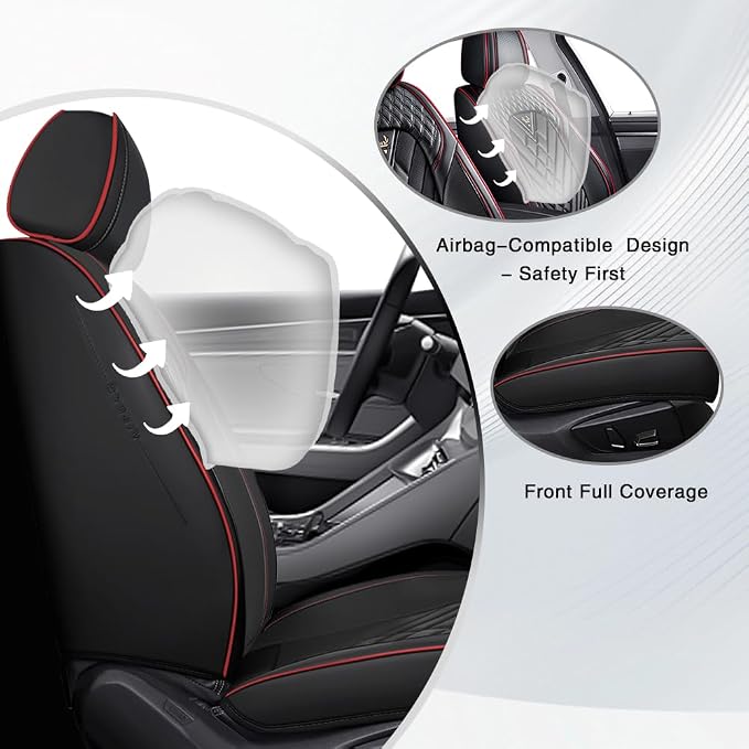 Fit for Toyota Avalon Seat Covers 2001-2026,Premium Leather, 360° Full Protection, Thick Padding & Memory Foam, Waterproof & Stain-Resistant Car Seat Cover Front Set (2 Seat,Black&Red)