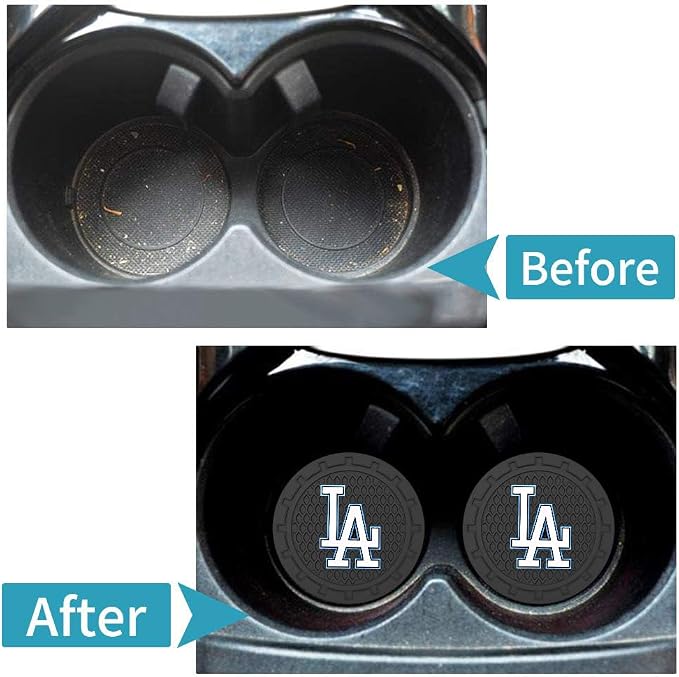 Baseball Fans Car Cup Holder Coasters for LA Dodgers Fans, 2 Pack Dodgers Silicone Non-Slip Cup Mats, 2.75" Car Cup Holder Inserts for Auto Interior