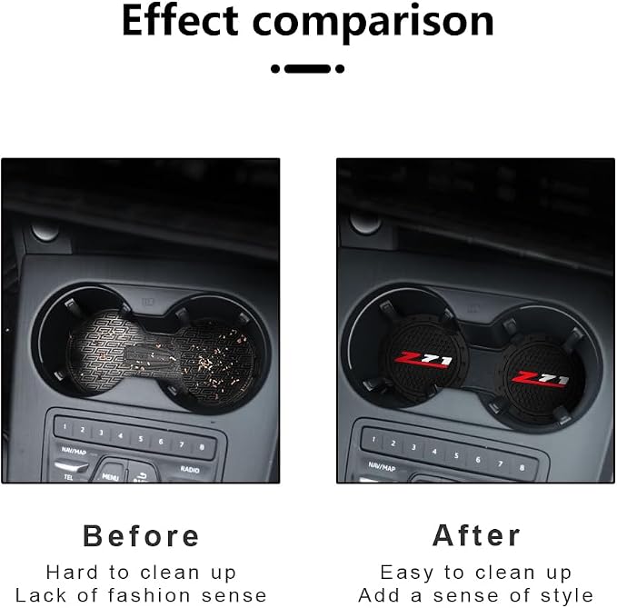 Black Silicone Car Coasters for Chevy Z71 Colorado Silverado Series Non-Slip Car Cup Holder Coasters,Car Interior Accessory for Car Cup Holder 2Pcs 2.75 Inch