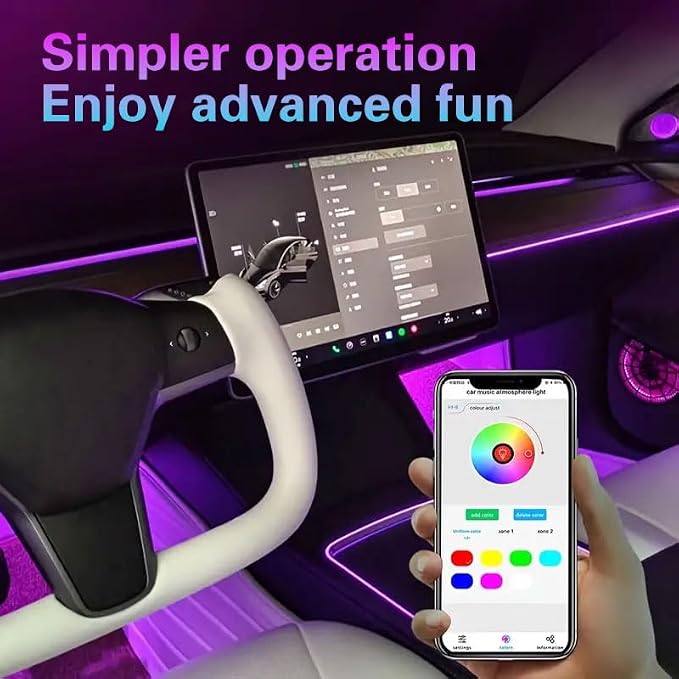 Car LED Interior Strip Lights, TEKSHINNY RGB Car Interior LED Light Wireless APP and Remote Control, 5 in 1 Ambient Lighting Kit with 236 Inches Fiber Optic, EL Wire Lights for Car Inside