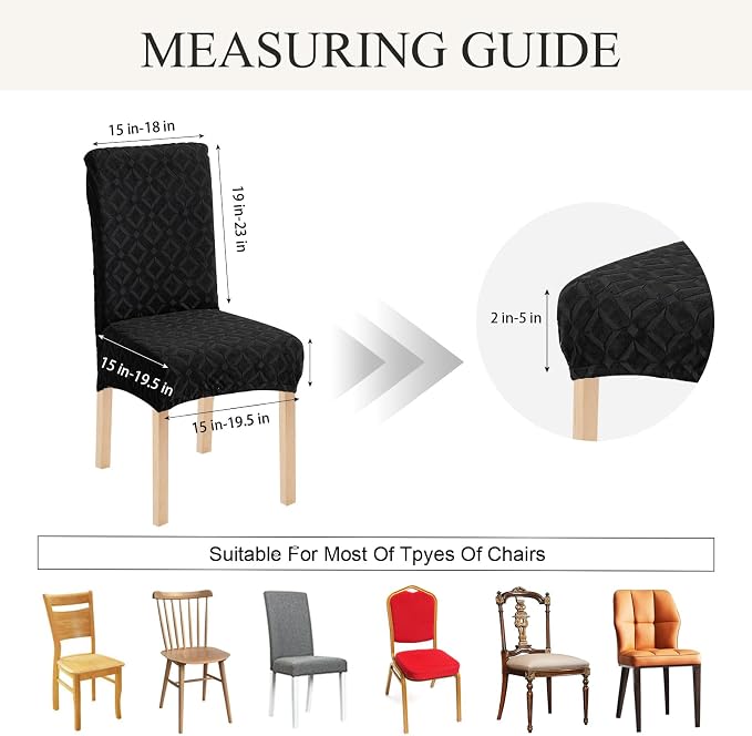 Genina Waterproof Chair Covers for Dining Room Set of 4, Removable Washable Chair Slipcover Protectors, Black