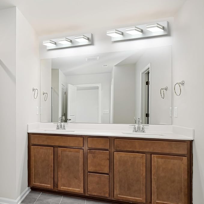 SineRise LED Modern Bathroom Vanity Light Fixtures (3-Light, 24-Inch, Dimmable), Matte White Modern Acrylic Bathroom Wall Lighting Fixtures Over Mirror (Cool White 6000K)