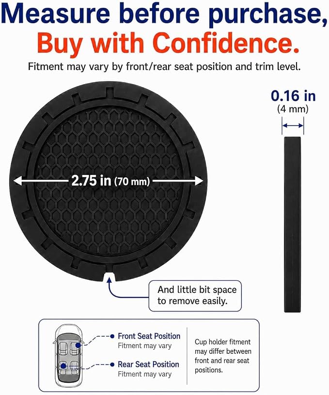 2PCS Car Cup Holder Coasters, Silicone Car Coasters Non-Slip Vehicle Car Coasters Cup Mats for Interior Accessories, Work with Lincoln MKC Nautilus Aviator Navigator MKZ Continental,2.75''