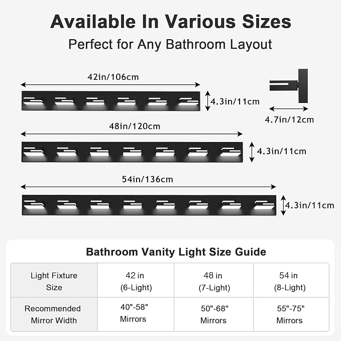 LED Modern Bathroom Vanity Light Fixtures, Dimmable Matte Black Vanity Lights for Bathroom Lighting Fixtures Over Mirror, with 360° Rotatable Acrylic Heads 6-Light 42-inch (Cool White 6000K)
