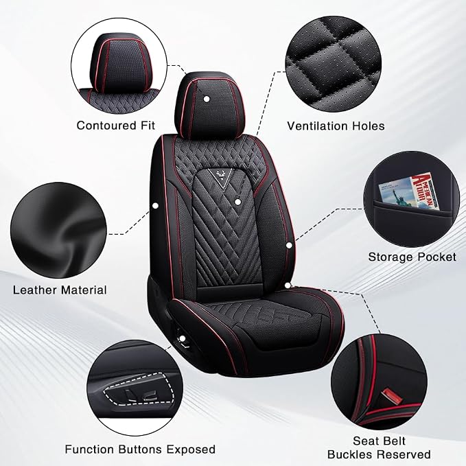 Fit for Toyota Crown Seat Covers 2023-2026,Premium Leather, 360° Full Protection, Thick Padding & Memory Foam, Waterproof & Stain-Resistant Car Seat Cover Full Set (5 Seat,Black&Red)
