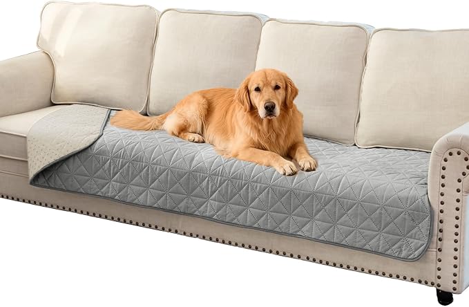 Ameritex Sofa Cover Waterproof for Seats Couch Cover for Dogs Pet Couch Cover Velvet for Chair Loveseat Sofa Machine Washable (Light Grey, 30x100 Inch)