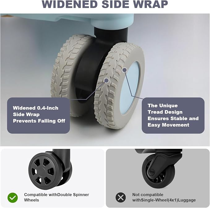 8Pcs Luggage Wheel Covers for Suitcase Wheels Protective,Peacock Green | Silicone covers for 2.0-2.4 in exposed wheels;Wear-resistant & anti-noise silicone covers.Easy to install and rinse.