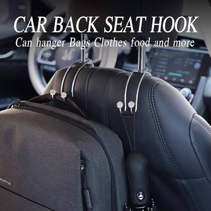 SAVORI Auto Hooks Bling Car Hangers Organizer Seat Headrest Hooks Strong and Durable Backseat Hanger Storage Universal for SUV Truck Vehicle 2 Pack (AB)