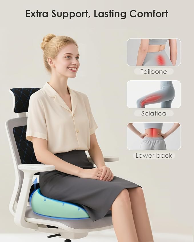 FLORICH Seat Cushion, Memory Foam Cushion for Office Chair, Ergonomic Office Seat Chair Cushion for Relieving Sciatica, Soft & Breathable Car Seat Cushion - Green