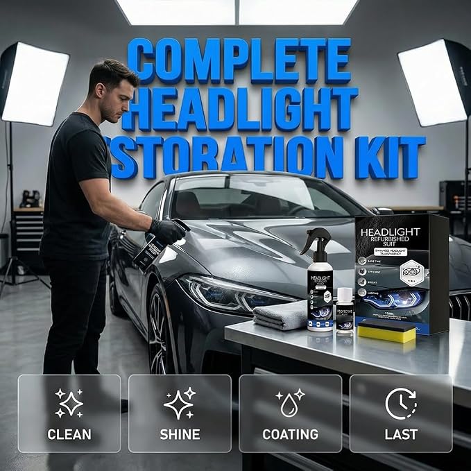 Headlight Restoration Kit No Sanding, Car Headlight Restorer for Cloudy Yellowed Lenses, Headlight Restoration Polish with Coating, Easy 3-Step for Cars Trucks SUVs (Set 1)