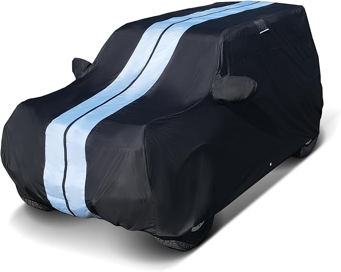iCarCover Premium Heavy Duty SUV Car Cover - Waterproof All Weather Rain Snow UV Protection TX350, Escalade, Armada, Sequoia, Tahoe, Navigator, Benz GLS, Size S54 (See Size Chart), Stripe - Black/Gray