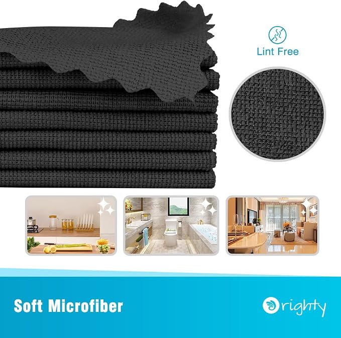 Orighty Microfiber Cleaning Cloth Bulk, 50 Pack Shop Towels 12x12 in, Black | Reusable Microfiber Towels for Cars, Shop Rags, Multi-Purpose Lint Free Cleaning Rags for Home & Kitchen