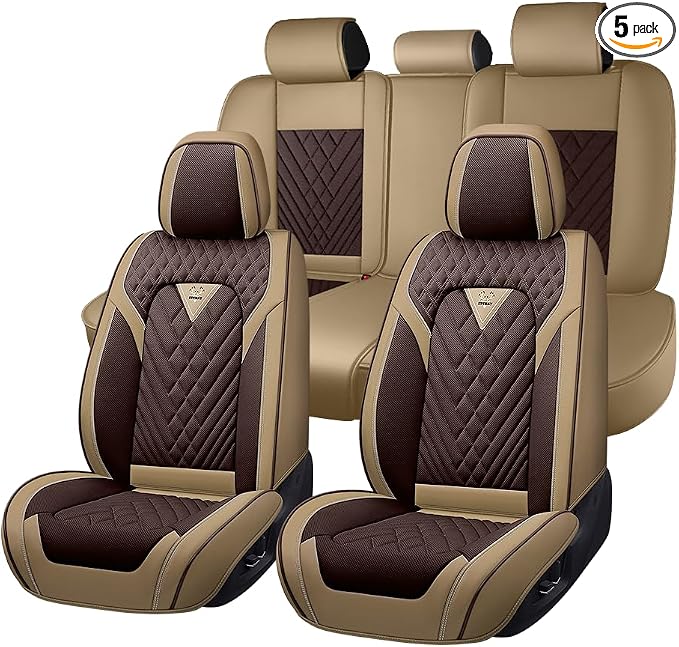 Fit for Toyota Corolla Seat Covers 2001-2026,Premium Leather, 360° Full Protection, Thick Padding & Memory Foam, Waterproof & Stain-Resistant Car Seat Cover Full Set (5 Seat,Brown&Beige)