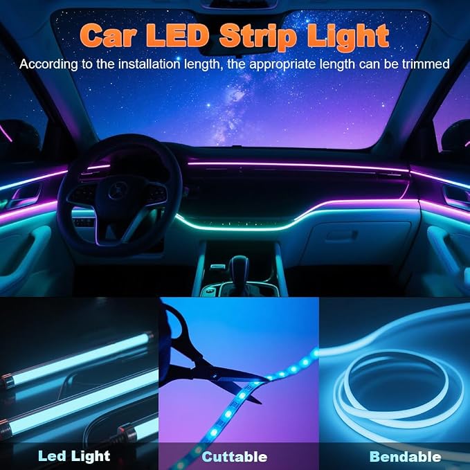 RGB 22 in 1 Interior Car LED Strip Light with Wireless APP,16 Million Interior Lights Car Dreamcolor Acrylic Ambient Lighting 600 LED Music Sync Neon Lights Kits (22 in 1 Set + App Control)