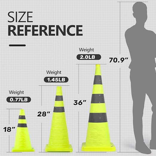 BATTIFE [4 Pack] 28 Inch Collapsible Traffic Cones, Lime Green Safety Cones, Pop-up Cones with Reflective Collar, for Driving Practice,Road Parking (Green)