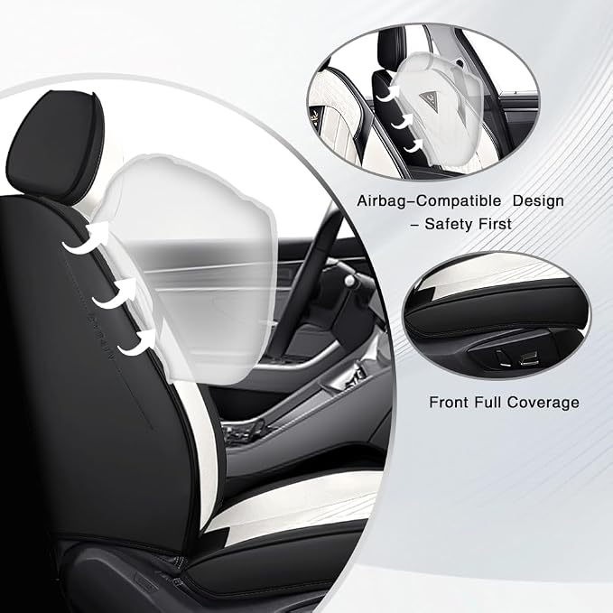 Fit for Toyota Tundra Seat Covers 2001-2026,Premium Leather, 360° Full Protection, Thick Padding & Memory Foam, Waterproof & Stain-Resistant Car Seat Cover Front Set (2 Seat,Cream White)