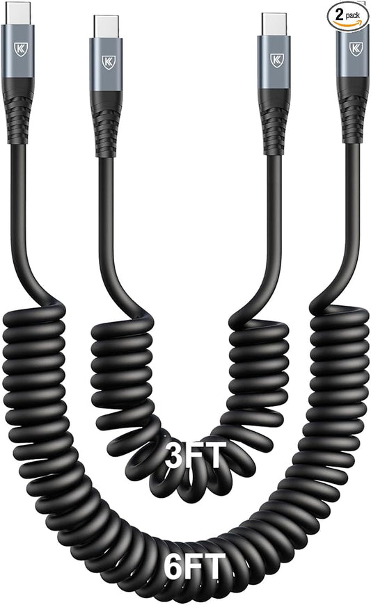 USB C to USB C Cable [3FT+6FT], 2Pack Coiled USB C Charger Cable for Car | Carplay Android Auto Type C Fast Charging Cable for iPhone 17/16/ 15/Plus/Pro Max/Samsung Galaxy S26 and More USB C Devices