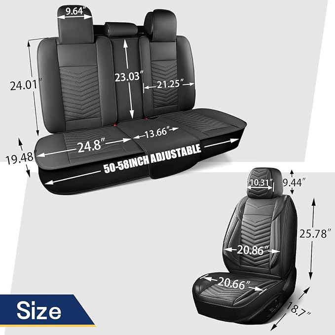 HChengkikz Front Car Seat Cover, Faux Leather, Waterproof (Black+Blueline) | Easy Maintenance, Airbag Compatible, Universal Fit For Most SUVs Trucks Pick-ups Sedans