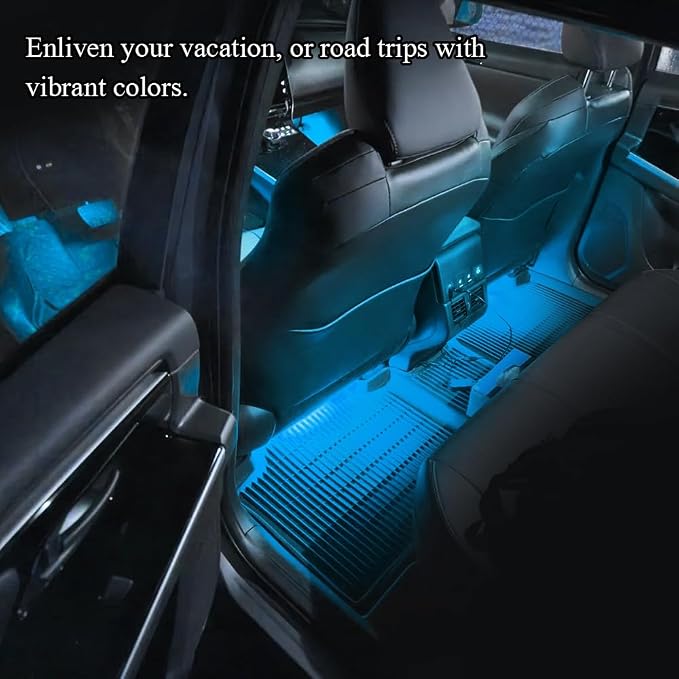 Car LED Strip Light, Car Interior Lights, 12V 24 LED Auto Under Dash Atmosphere Lights with USB Port, Auto Atmosphere Under Dash Lighting Kit for Vehicles (Ice Blue, USB)