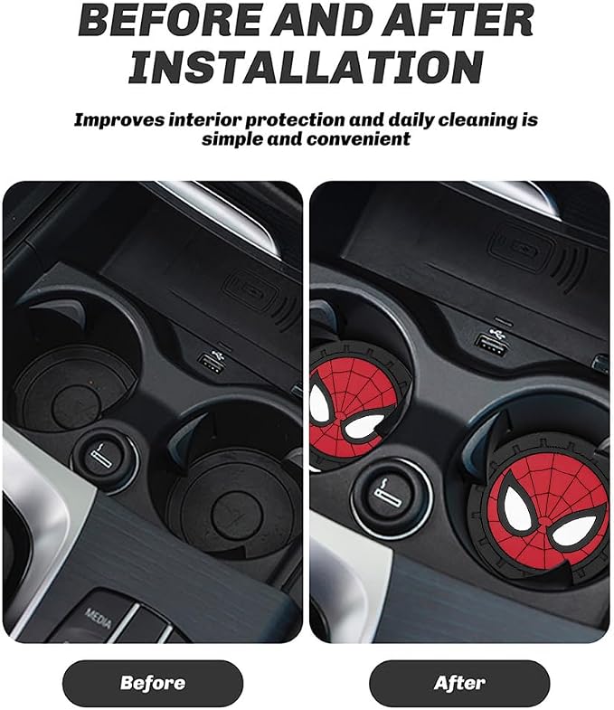 2Pcs Car Cup Holder Coasters for Spider Man Marvel Fans, Silicone Non-Slip Drink Mats, Cup Mats for Car Interior Accessories, Universal Anti-Spill Coaster Insert
