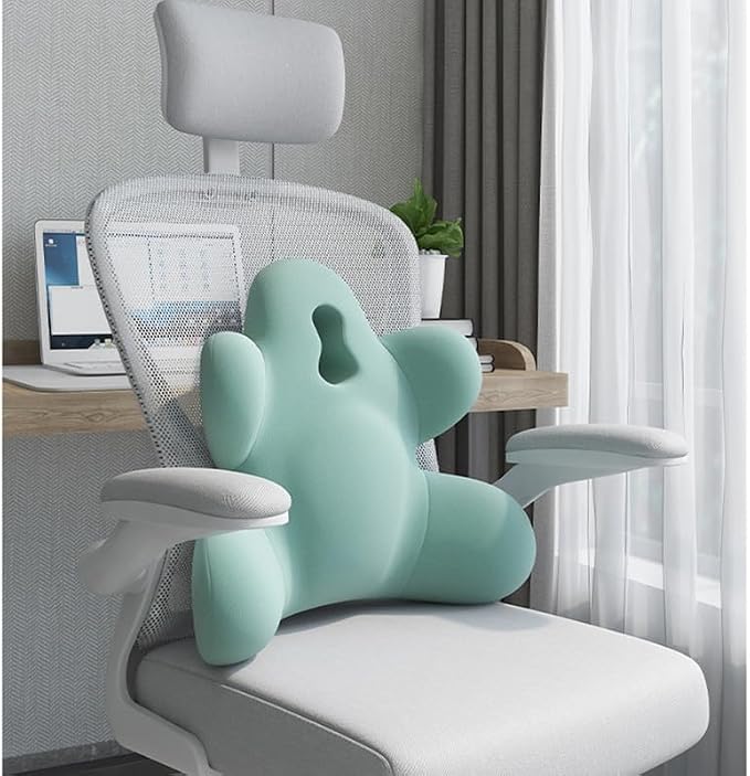 Lumbar Support Pillow for Office Chair, Back Pillow Lumbar Support for Car, Chair, Sofa - Improve Lower Back Pain Relief & Sitting Posture, Memory Foam Back Cushion for Long Sitting (B-Green)