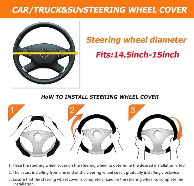 Car Steering Wheel Cover, Soft Brethable Suede Non-Slip Vehicle Steering Wheel Protector, Comfortable Sporty Auto Interior Protection Accessories, Universal for Truck SUV Van (Coffee)