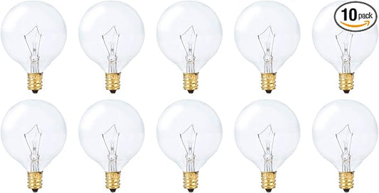 Simba Lighting Aromatic Wax Warmer Small Globe G16.5 25W E12 2700K, 10 Pack | Round Bulb, Candelabra Base, Chandelier, Ceiling Fan, Decorative Vanity Lights, Sconce, Clear Glass, 110V 120V, Warm White
