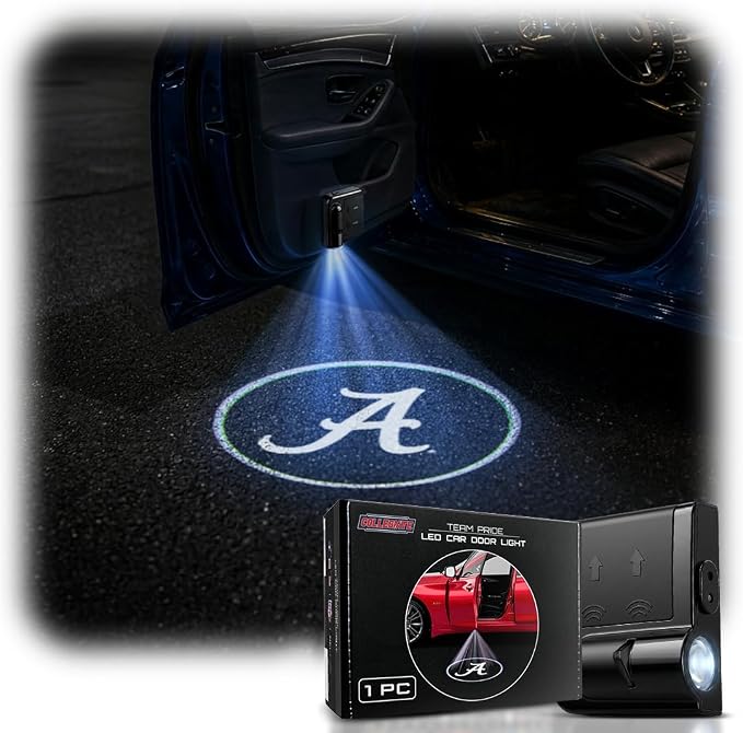 Sporticulture American Football Alabama Crimson Tide Car Door Lights Logo Shadow Display - Officially Licensed NCAA Car Accessories - Show Your Team Pride - Battery Powered, Universal Fit