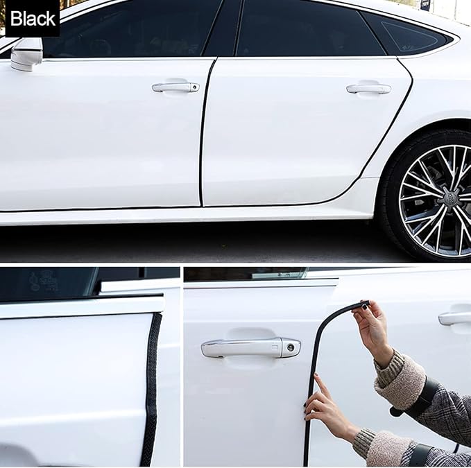 Car Door Edge Guards, 16Ft Universal Rubber Seal Protector U Shape Edge Trim Car Door Edge Protection for Most Car, Aluminum Boat Edge Guards (Black/16FT) | Universal fit, most cars/SUVs/trucks, rubber seal, press-on channel, no glue, check thick strip...