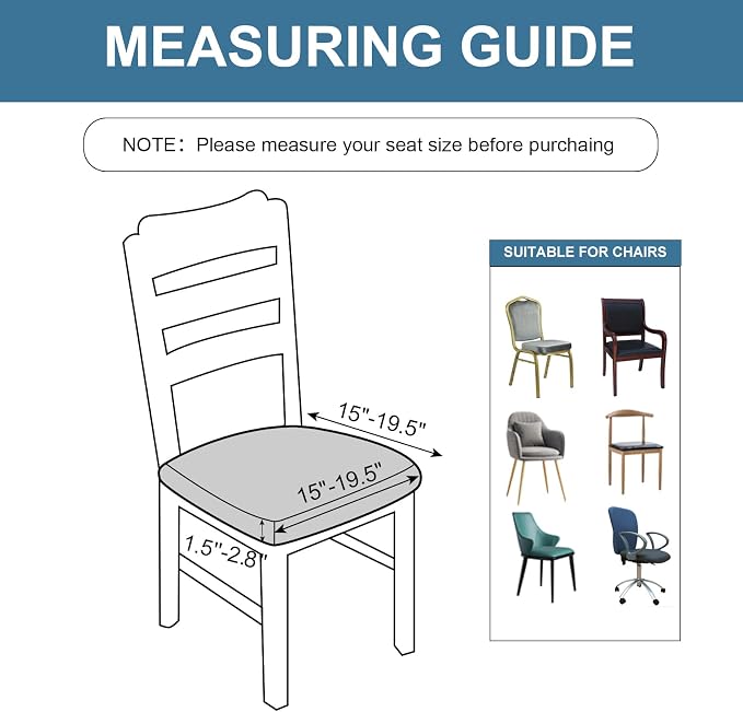 Genina Waterproof Seat Covers for Dining Room Chairs, Stretch Chair Covers Removable Washable Dinning Room Kitchen Chair Seat Cushion Slipcovers (Leaves-Light Blue, 6 PCS)