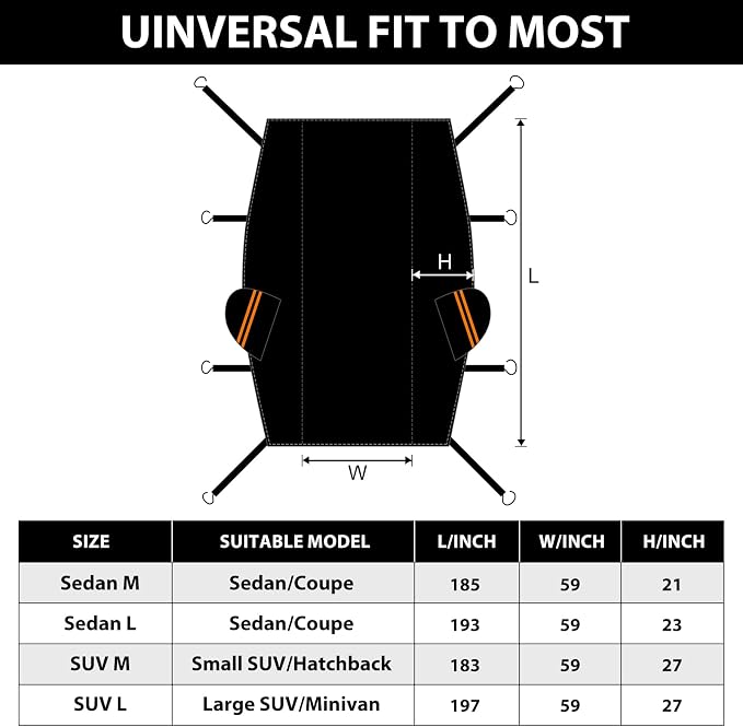 Half Car Cover Sedan, Hail Protector Car Cover with Cotton Liner, Sunroof & Windshield Cover for Ice and Snow, All Weather Vehicle Body Cover for Sun, Rain, Dust