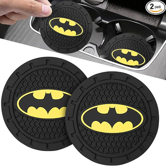 2Pcs Car Cup Holder Coasters for Bat Man Marvel Fans, Silicone Non-Slip Drink Mats, Cup Mats for Car Interior Accessories, Universal Anti-Spill Coaster Insert