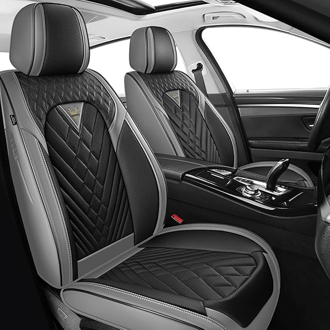Fit for Toyota Venza Seat Covers 2009-2026,Premium Leather, 360° Full Protection, Thick Padding & Memory Foam, Waterproof & Stain-Resistant Car Seat Cover Front Set (2 Seat,Gray&Black)