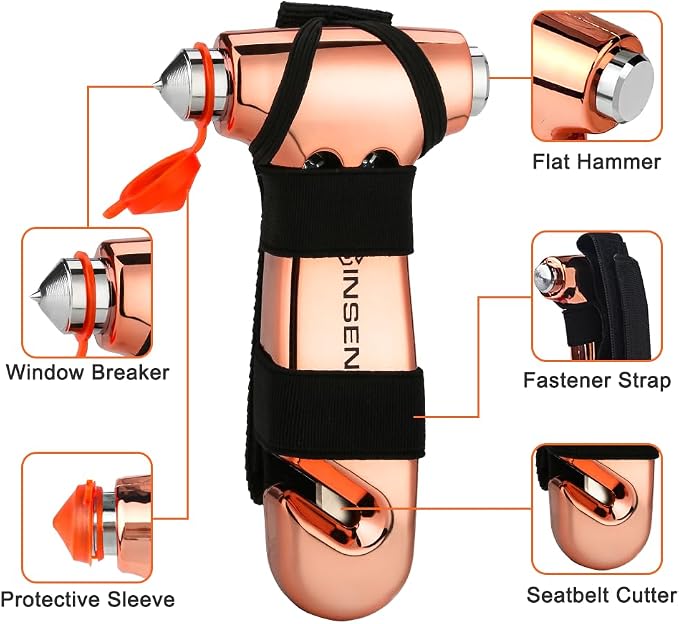 SINSEN Window Breaker Seatbelt Cutter, Car Glass Breaker Tool, Safety Hammer Emergency Escape Kit, 3-in-1, Matte Black