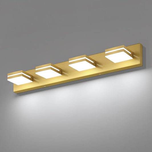 SineRise LED Modern Bathroom Vanity Light Fixtures (4-Light, 30-Inch), Brass Modern Acrylic Bathroom Wall Lighting Fixtures Over Mirror (Cool White 6000K)