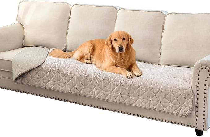 Ameritex Sofa Cover Waterproof for Seats Couch Cover for Dogs Pet Couch Cover Velvet for Chair Loveseat Sofa Machine Washable (Beige, 30x80 Inch)