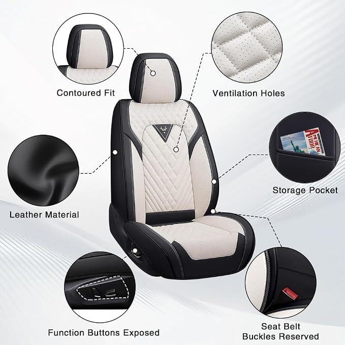 Fit for Toyota Corolla Seat Covers 2001-2026,Premium Leather, 360° Full Protection, Thick Padding & Memory Foam, Waterproof & Stain-Resistant Car Seat Cover Front Set (2 Seat,Cream White)