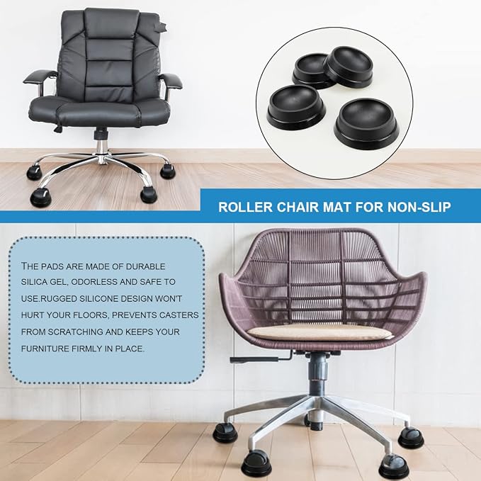 FERCAISH 4PCS Furniture Wheel Caster Cups Rubber Non-Slip Foot Mats, Strong Grip Round Floor Protectors for Crib Wheels, Furniture Table Legs (Black) (Pack of 2)