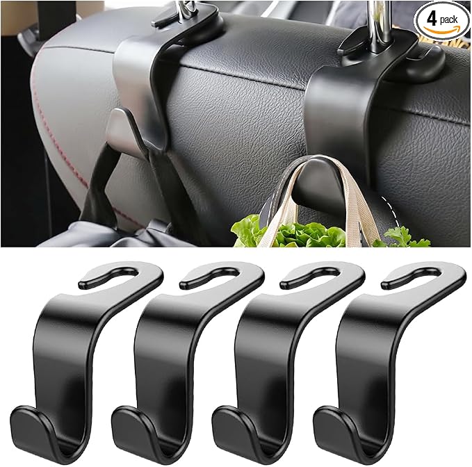Car Seat Headrest Hook, 4PCS Vehicle Seat Back Hanger Storage Organizer for Purse Bag Coat, Auto Interior Hanging Holder Organization Accessories, Universal for SUV Sedan Truck (Glossy Black)
