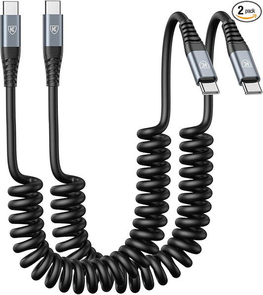 USB C Cable 3ft 2Pack USB C to USB C Charger Cable for Car, Coiled Type C | Fast Charging Cable Carplay Android Auto Type C Fast Charging Cable for iPhone 17/16/ 15/Pro Max/Samsung Galaxy S26 and More