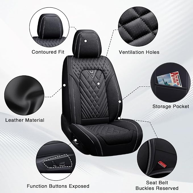 Fit for Toyota Corolla Cross Seat Covers 2022-2026,Premium Leather, 360° Full Protection, Thick Padding & Memory Foam, Waterproof & Stain-Resistant Car Seat Cover Front Set (2 Seat,Black)