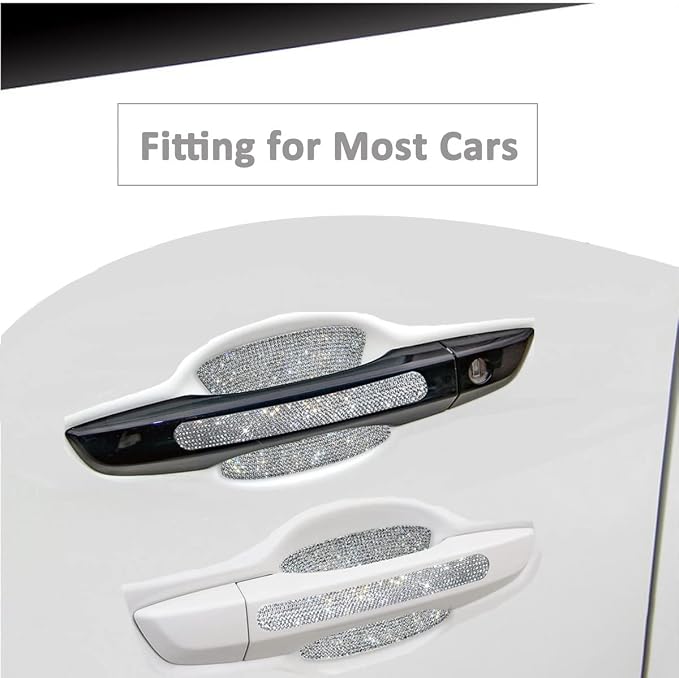 10PCS Bling Car Door Handle Reflective Trim Decals Stickers,Universal Rhinestone Door Side Rear View Mirror Scratch Resistant Protector Cover Car Accessories Red